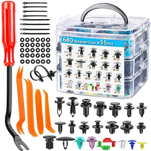 [Car Push Retainer Clips] 735pcs Car Push Retainer Clips Assortment | 23 Most Popular Sizes Nylon Bumper Fender Rivets with 10 Cable Ties And Fasteners Remover