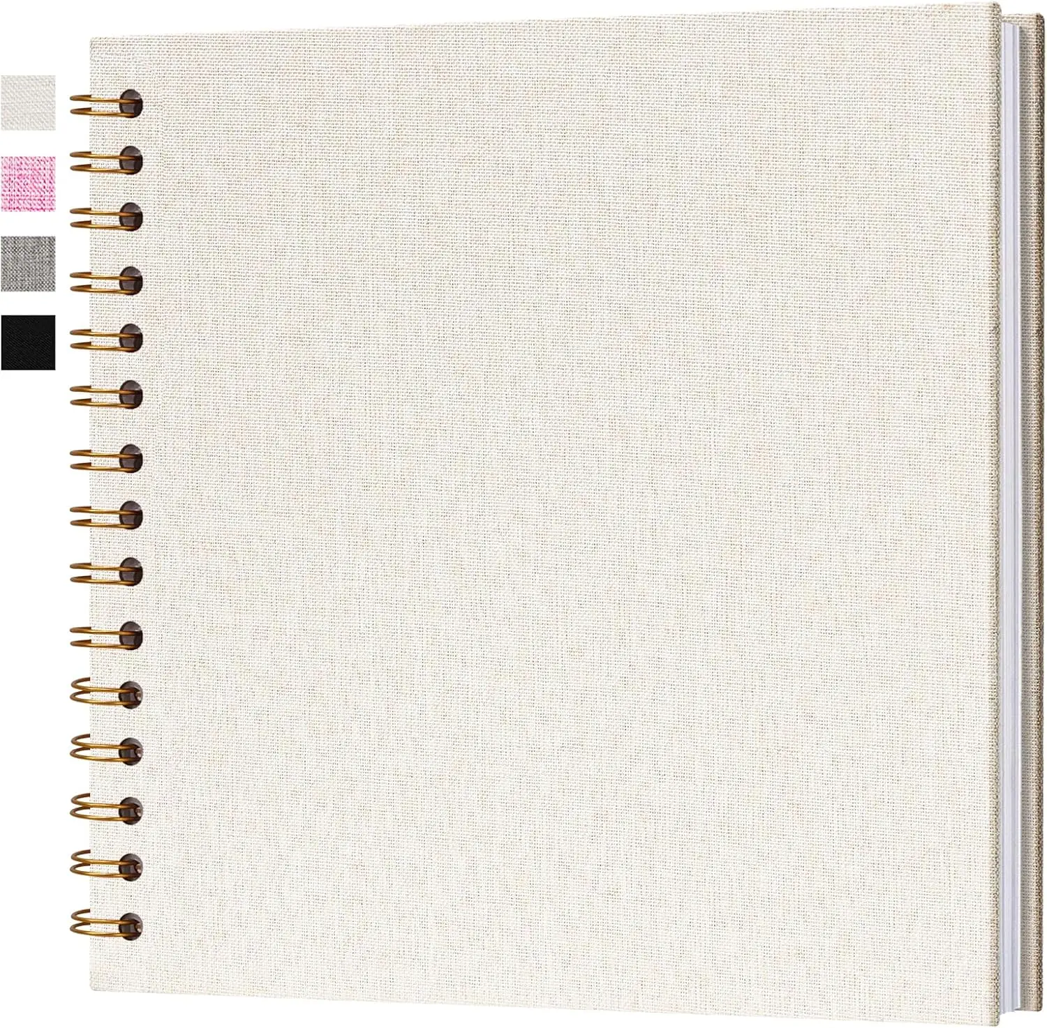 7x7 in Linen Fabric Scrapbook DIY Photo Album - Hardcover, White Pages, 20 Sheets, Small Memory Book, Beige - Wedding Guest Book, Mother's Day Gift, Valentine's Day Gift, Spiral Binding