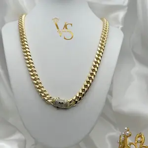Valdes Luxury Cuban Link Monaco Chain Necklace, 14K Gold Plated 8mm, High Quality Everyday Wear
