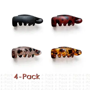 （4-Pack ）Anti-Slip Banana Hair Clips for Women - Retro Oval Leopard Print Hair Editions with Amber & Black, Secure Hold for Ponytails, Buns, Curly Hair - Stylish Hair Clips for Everyday & Special Occasions, Cute Hair Clips, Ponytail Holders
