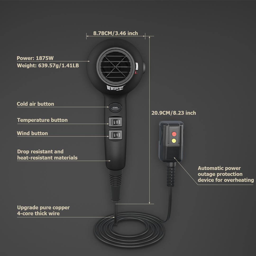 Ionic Hair Dryer with Diffuser, Powerful 1875W Blow Dryer for Women & Men, Fast-Drying Hair Dryer with Nozzle for Home, Salon, Travel