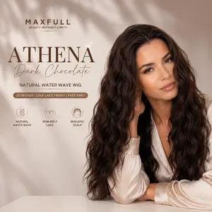 Athena - MaxFull Dark Chocolate Wig | Natural Water Wave, 20 inches, 13x5 Skin-Melt Transparent Lace Front, Free Part, Realistic Built-In Faux Scalp, Fluffy Soft Luxury Salon Look Wig