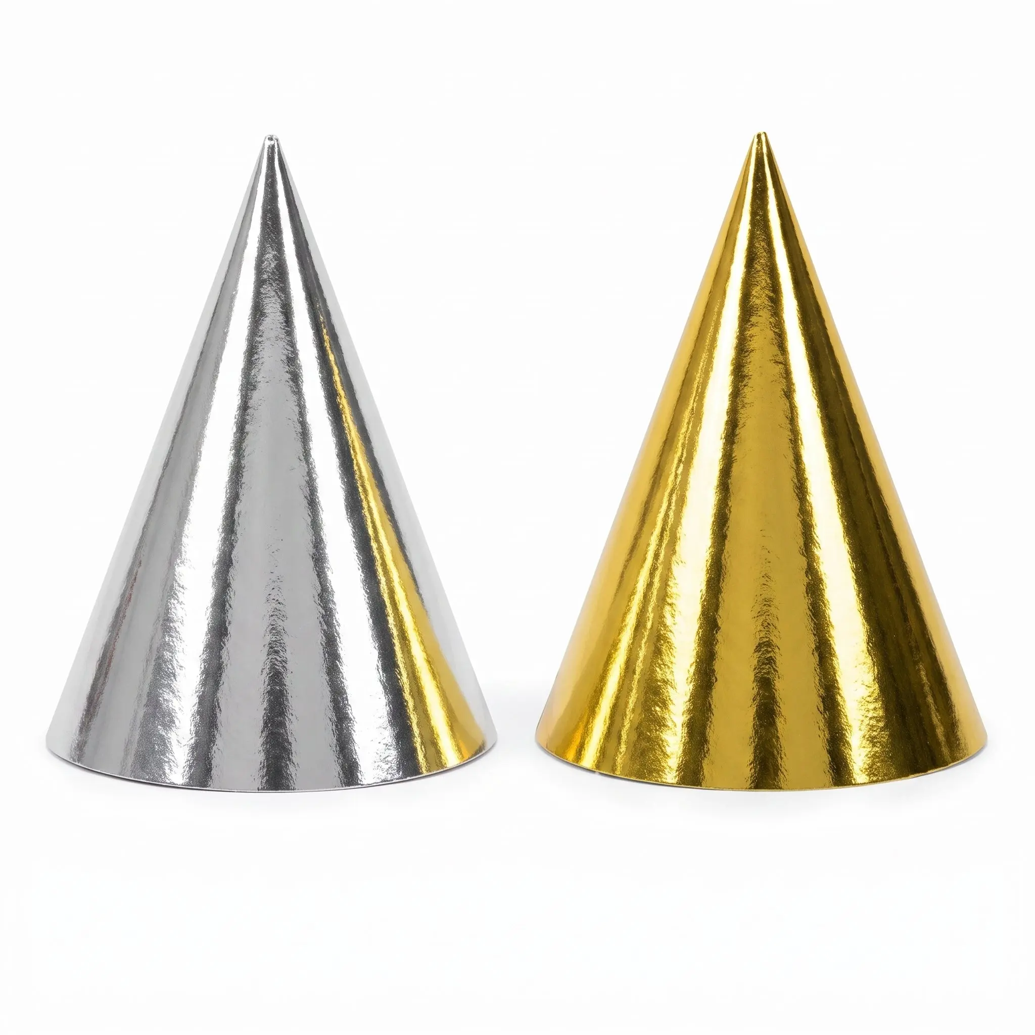 Metallic Gold and Silver Cone Party Hats - 12 Pack