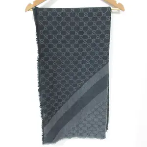 Pre-owned GUCCI Silk Small Leather Goods GG Pattern Wool Large Scarf