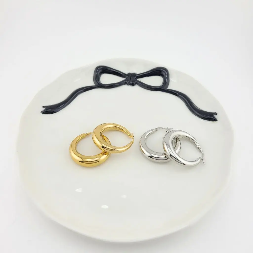 FWJ Chunky Hoop Earring Sets for Women, Gold Plated Stainless Steel, 9mm x 26mm Statement Jewelry for Daily Wear