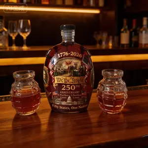 1776-2026 Us 250th Anniversary Whiskey Decanter Set, Handmade Glass Liquor Bottle, Grenade Shaped Shot Glasses, Collector's Gift