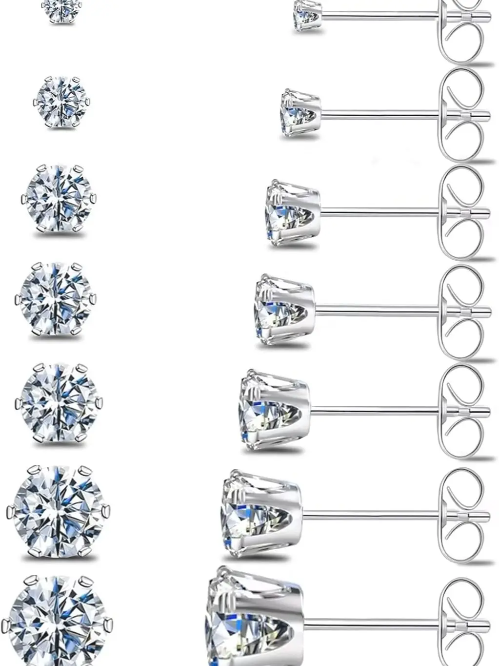 Silver Gold Black Stud Earrings Set 7Pairs Hypoallergenic Cubic Zirconia Titanium Stainless Steel Silver Rose Gold Black CZ Cartilage Stud Earrings Jewelry Sets for Women Men, 2-8mm CZ Stud Earrings