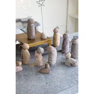 River Rock Nativity Scene – 7.5" Handmade Holiday Decor, Set of Twelve by Kalalou