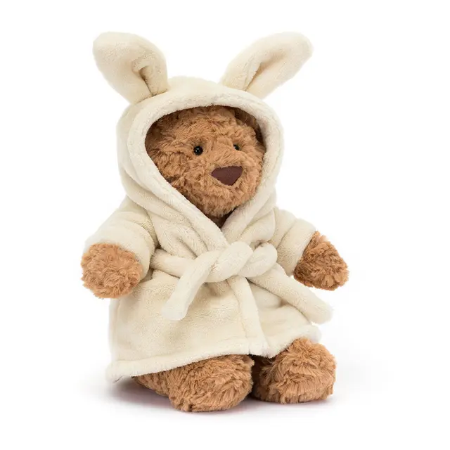 (40cm) Jellycat Bartholomew Bear Stuffed Toy - Bunny Ear Bathrobe Plush, Soft Cozy, Gift Bag Included, Ideal Birthday Baby Shower Gift for Infants