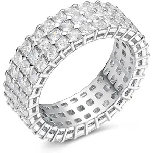 MDFUN 3 Row Eternity Band for Women Cubic Zirconia Ring Stackable Engagement Wedding Ring Size 5-10 R-1007-W