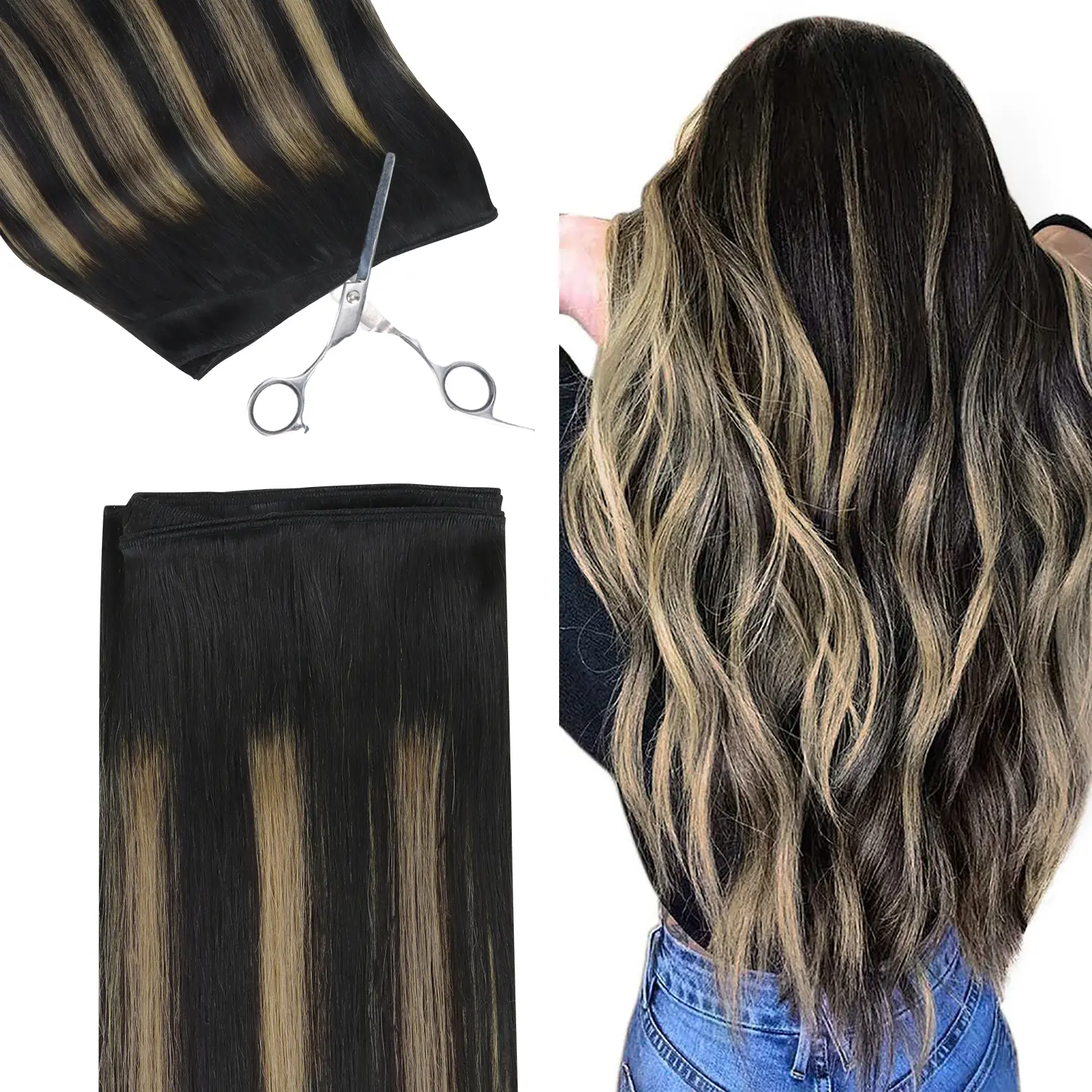 #1B/19/1B Balayage Natural Black to Light Blonde