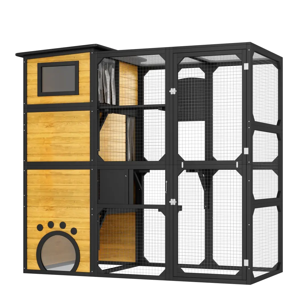 Large Cat Catio 4 Tiers Cat Enclosure For Outdoor, Cat House Weatherproof Attached To Window For Multiple Cats With Platforms And Resting Rooms