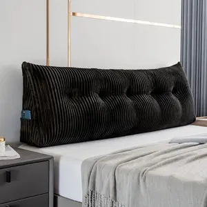 Large Triangular Headboard Wedge Bed Rest Reading Pillow Backrest Positioning Support Bolster Cushion with Removable Cover (Black, : 59x8x20 Inches)