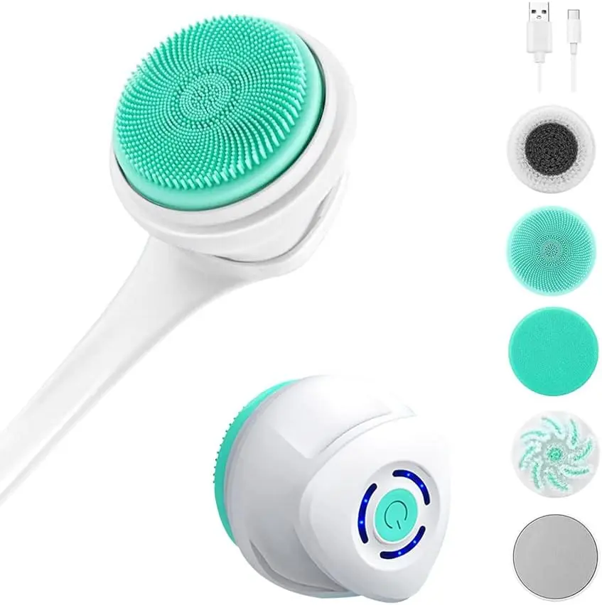 Electric Body Brush Facial Cleansing Brush Rechargeable Back Washer for Shower Long Handle Exfoliating Rotating Scrubber for Shower Bathing Cleaner Wash Deep Cleaning, Perfect for Women & Men