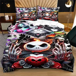 Dark Anime Character Print Bedding Set, Queen Size Sheet and Pillowcases, Large Bedroom Decor, No Core Pillows Included