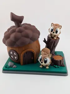 Spring Acorn Squirrel Habitat Playset Whimsical Woodland Decor with Round Window Wooden Door & Smooth Shapes for Kids 3+ Collectors