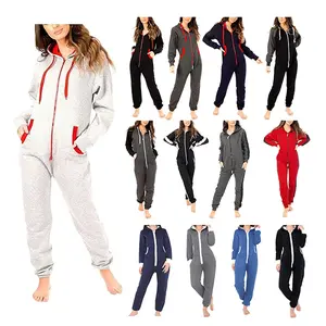 Women’s Plain Fleece Onesies – Adult Hooded One-Piece Pajama Jumpsuit