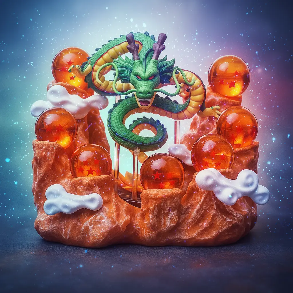 ‌Megahit DBZ  Statue - Handcrafted Resin Figure with 7 Crystal Balls & Mountain Base, Anime Collectible for Home Decor, Christmas Halloween Gift