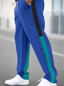 Men's Colorblock Side Button Pants, Regular Fit Casual Comfy Striped Trim Trousers for Daily Wear, Regular Fit Sweatpants, Men's Bottoms for Spring & Fall