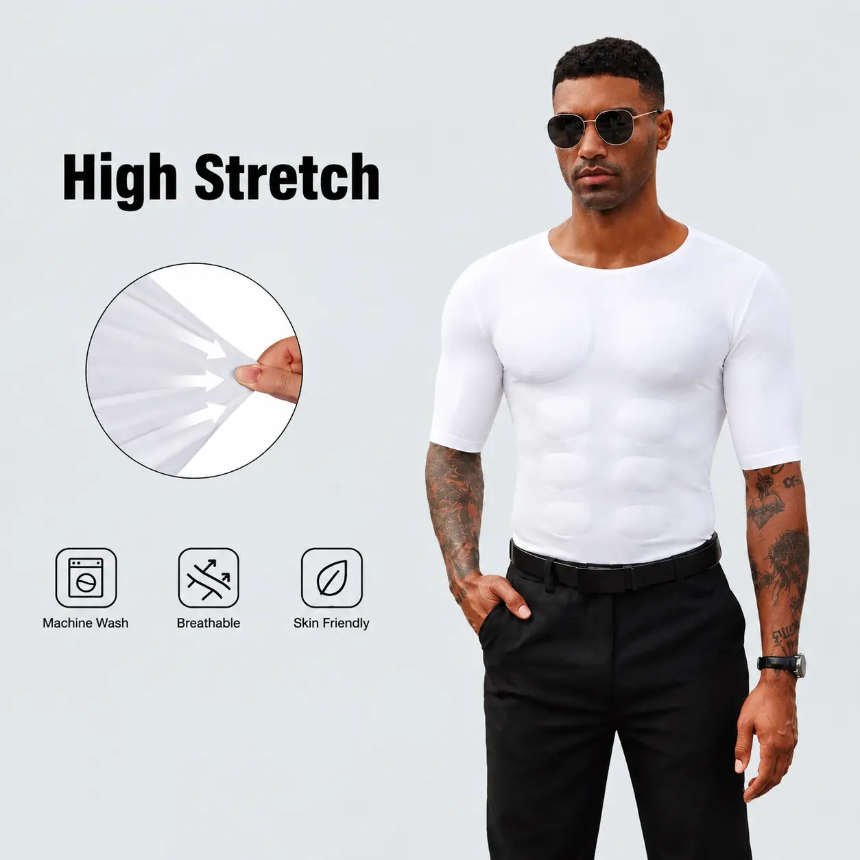 Men’s Invisible Seamless Muscle-Enhancing T-Shirt with Removable Muscle Pads and Light Compression Function, Suitable for Everyday Wear, Cosplay, and Special Occasions,fathersdaygift Menswear