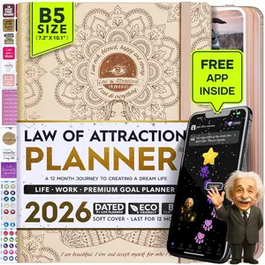 Law of Attraction Planner 2026 - B5 Size Weekly & Monthly Life Organizer with Vision Board Gift Box & Panduo App Inside, 295 Stickers for Goal Setting