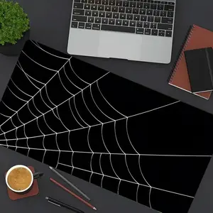 Minimalist Black & White Spider Web Large Gaming Mouse Pad, Extended XXL Desk Mat with Stitched Edge & Non-Slip Rubber Base, Ideal for Goth Style Lovers, Gamers and Halloween Fans, Perfect for Gaming Rooms, Home Offices & Bedroom Desks