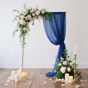 Sheer Backdrop Curtain Panel 5ft × 10ft Navy Blue – Wedding Arch Drape with Rod Pocket
