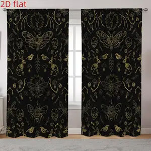 2-Piece Skull Moth Print Curtains, Window Curtain, Rod Pocket Design, Polyester Fabric, Modern Semi-Blackout for Home & Halloween Decor