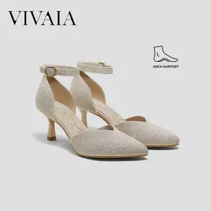 VIVAIA Arch Support Pointed-Toe Kitten Heels, Comfortable Slingback Stilettos Wedding Heels, Painless 6.5cm for Work & Party & Wedding, Wedding Heels (Arabella)