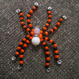 Handmade Spiders with Beads - Orange and Black Color Scheme with White Accents