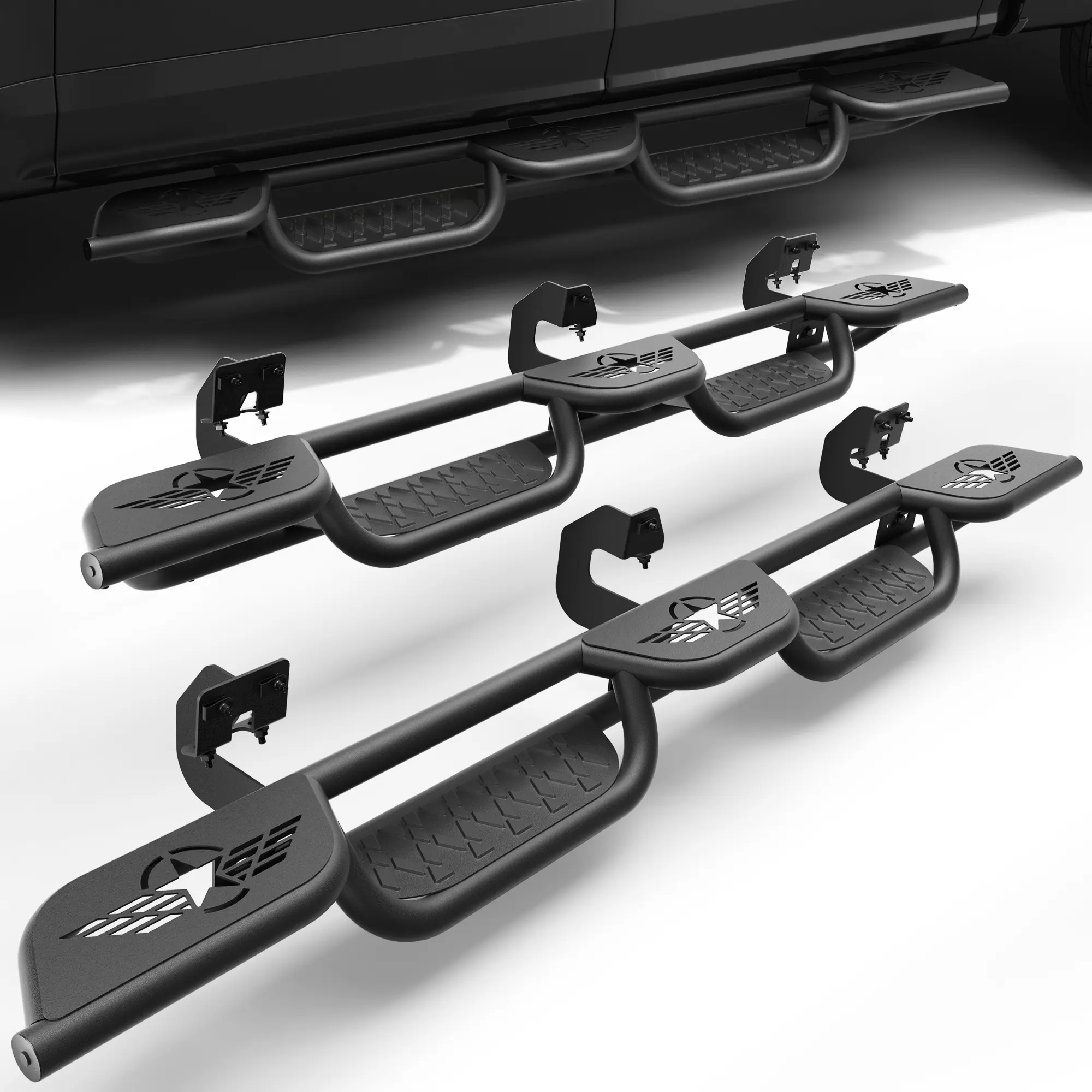 POFENZE Crew Cab Running Boards - Side Steps for 2009-2014 Ford F-150 Super Duty SuperCrew Cab (4 Full-Size Doors), 2-Stairs Design Nerf Bar Side Rail Rock Sliders, Black Powder Coated truck