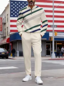 Men's Luxury Greca Pattern Track Set - White Black Half-Zip Top & Side-Accent Pants for Stylish Comfort & Versatile Wear Casual