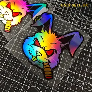 1PC Trendy Play Reflective Angry Rabbit Sticker, Colorful Smoking Rabbit Graffiti Decal, Suitable for Car Body Trendy Modification, Vehicle Exterior Decoration, Motorcycle Side Panel Decoration, Laptop & Luggage Personalized Sticker