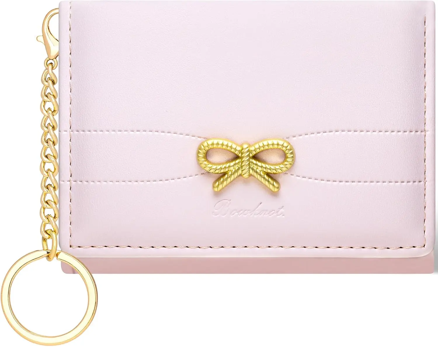Cute Bow Trifold Wallet for Women, Slim Stylish Wallet Purse with Keychain and ID Window for Everyday Use, Fashionable Wallet