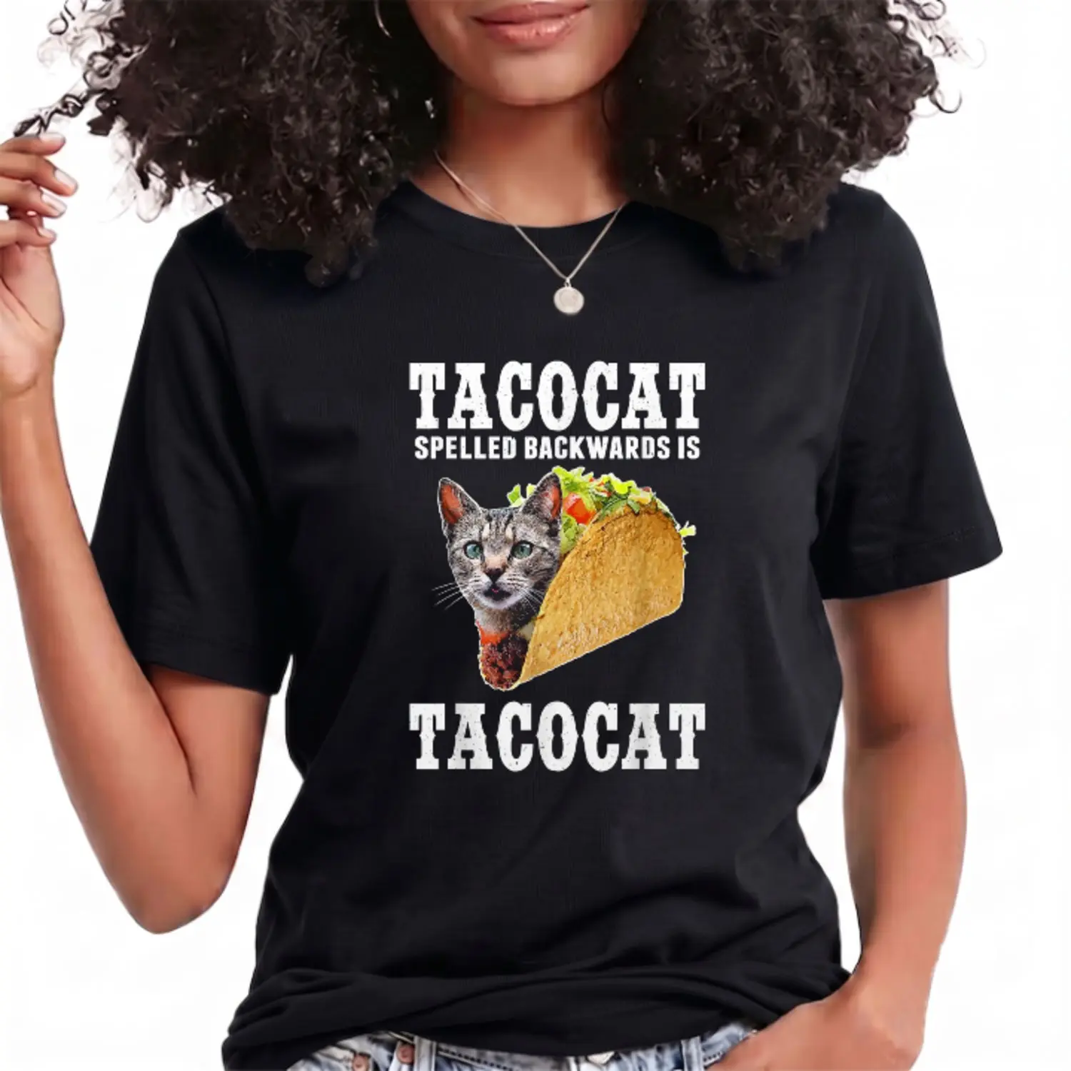 Tacocat Spelled Backwards is Tacocat Funny Cat Gift Summer Casual Shortsleeve Cotton T-Shirt