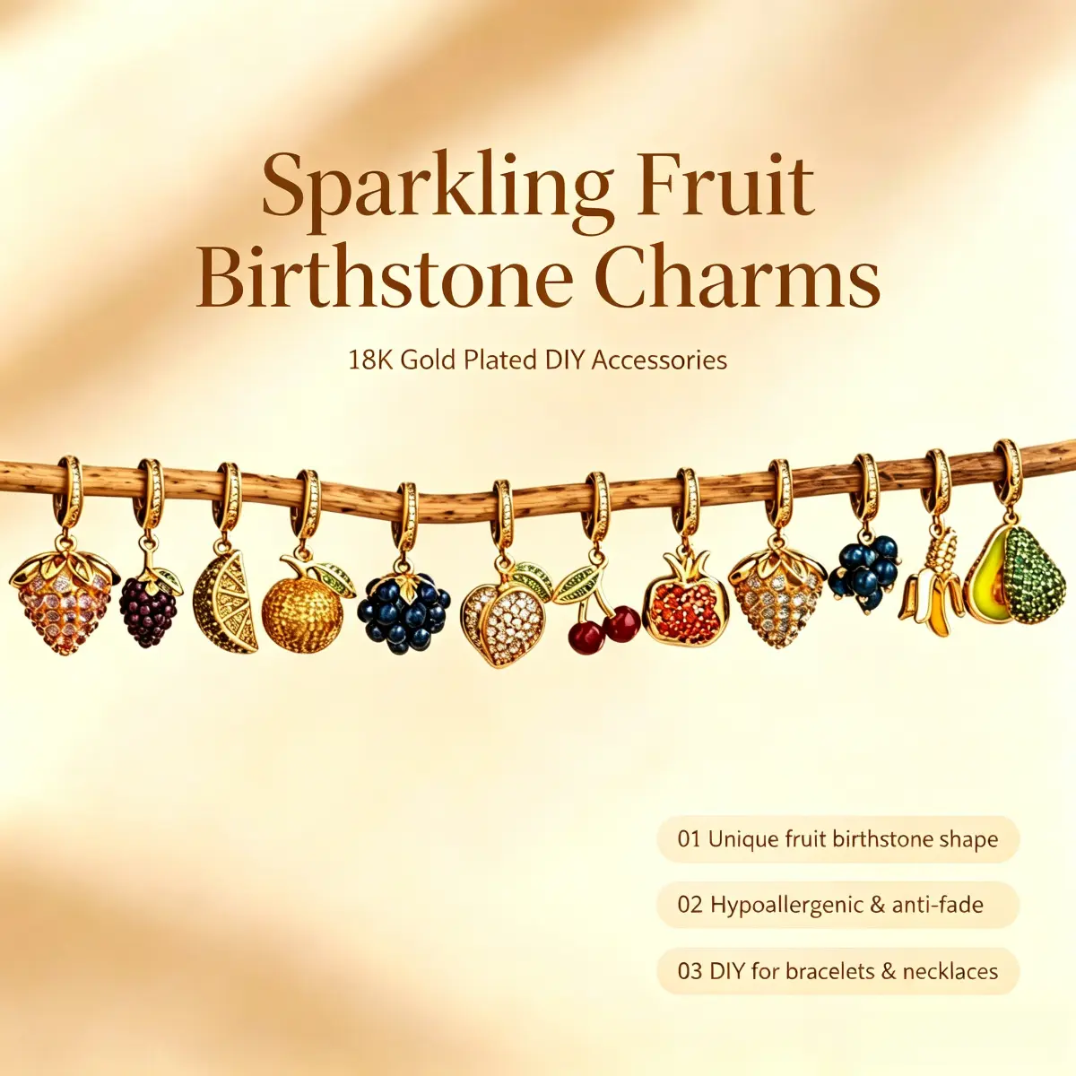 Sparkling Fruit Birthstone Charms – Personalized DIY Bracelet/Necklace Accessories #lacy chain #unique #day collar #casual all-season #statement style #DIYJewelry #StackableCharms #CustomJewelry #FruitJewelry #PersonalizedGifts