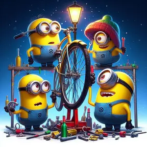 5D DIY Full Drill Round Diamond Painting Kit - Minion Repairing Car Mosaic, Canvas - DIY Decor, Home Wall Art, Suitable for Halloween and Christmas, Birthday and Anniversary Gifts