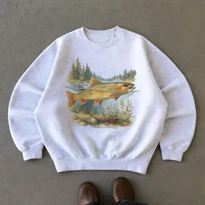 [Sale off up to 65%][Free Ship] Retro Fish Sweatshirt, Vintage Trout Fishing 90s Crewneck, Rustic Wildlife Unisex Pullover