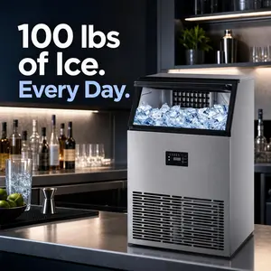 100LBS/24H Commercial Ice Maker Machine, Under Counter Stainless Steel Ice Machine with 40LBS Storage Bin & Dual Water Supply for Coffee Bar, Restaurant, Home