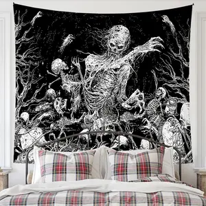 Skeleton Pattern Tapestry, Gothic Style Wall Hanging Tapestry, Wall Decor for Home Living Room Bedroom, Home Decor, Tapestry Wall Mural, Halloween