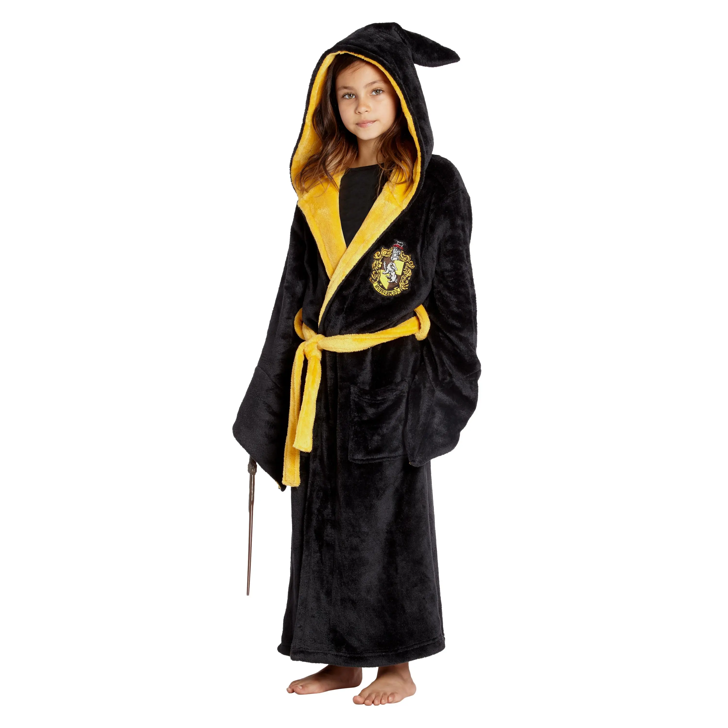 WB Harry Potter Girls' Hogwarts Houses Embroidered Fleece Hooded Robe - Cosplay, All Seasons, Loose Sleeves, Plush Lounge Sleepwear Bathrobe (Ravenclaw, Hufflepuff, Gryffindor, Slytherin)