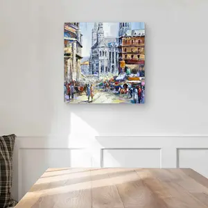 Begin Home Decor C1MP1616AF040V 16 x 16 in. Busy Street by A Sunny Day Wall Art - Office Scenic Metal Print