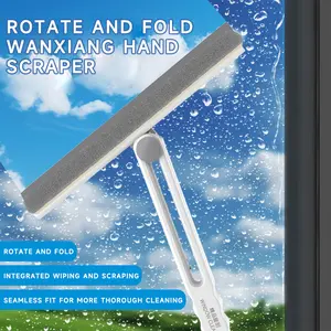 Glass Cleaning ScraperFoldable High-Rise Window Wiper Squeegee with Scrubber & Safety Rope, 360° Rotating Glass Cleaning Tool for Home Apartment, Streak-Free Scratch-Safe Window Washer, Extendable Long Handle Lazy Cleaning Kit for Mirror Shower Tile