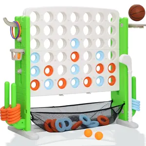 Giant 4 in A Row Game Height Adjust Connect 4 Jumbo Yard Game Set for Kids & Adults with Mesh Catching Bag Golf Basketball Hoop & Ring Toss, 4-to-Score Games for Indoor/ Outdoor Fun