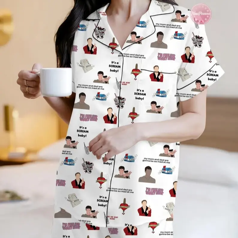 Scream Halloween Pajama Set, Horror Movie Fan Sleepwear, Funny Scary Film Lounge Wear, Spooky Nightwear Gift, Halloween Gift for Fans