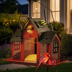 Solar-Powered Bird Feeder Outdoor Hanging Bird House Metal Bird Feeder Outdoor Large-Capacity Feeder Bird House Solar-Powered Automatic Light-Up Creative Swing House Bird Feeder Solar Bird Feeders