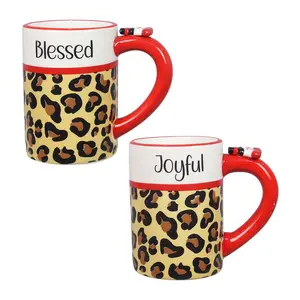 Young's Ceramic Christmas Leopard Snowman MugsSet of 2