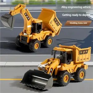 Sipin Friction Powered Alloy Engineering Vehicle Toy Set with Rotatable Excavator Arm & Shovel Realistic Construction Truck Model for Kids Interactive Play