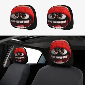 Cute Cartoon Car Headrest Covers, Soft Polyester Fiber, Dual-Sided Print Design, Fits All Vehicles, Protects Interior Quality