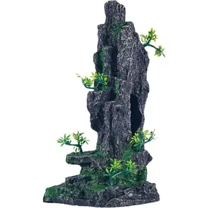 Large Fish Tank Decorations - Mountain View Aquarium Ornament with Tree House Cave